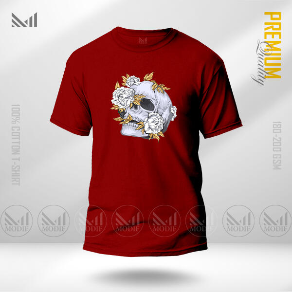 Aesthetic Skull Flower graphic T-Shirt Made With Premium Cotton Unisex Round Neck Short Sleeve