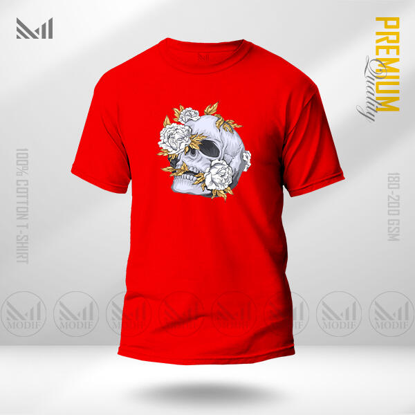 Aesthetic Skull Flower graphic T-Shirt Made With Premium Cotton Unisex Round Neck Short Sleeve