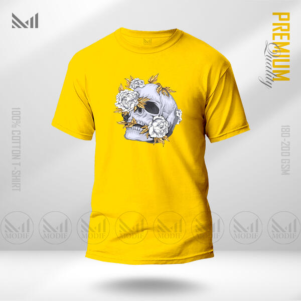 Aesthetic Skull Flower graphic T-Shirt Made With Premium Cotton Unisex Round Neck Short Sleeve