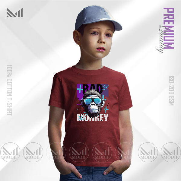 Bad Monkey Kids Graphic  T-Shirt Made With Premium Cotton Unisex Round Neck Short Sleeve