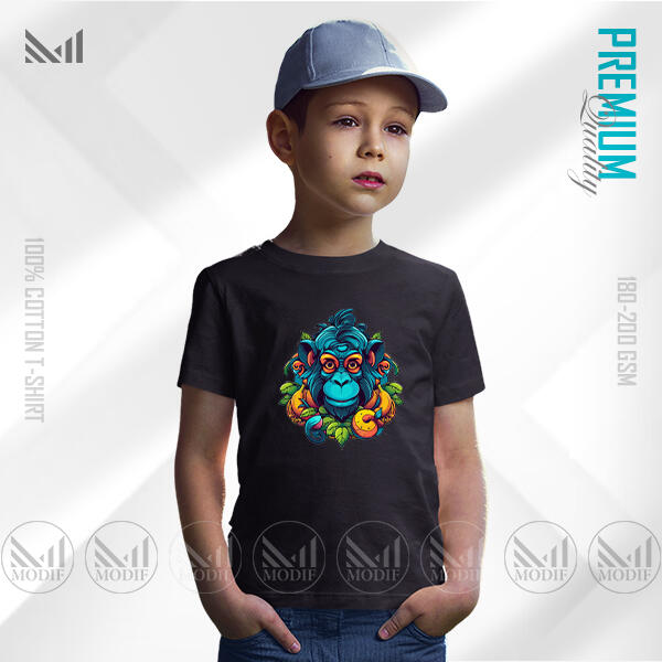 Blue Monkey Kids Graphic T-Shirt Made With Premium Cotton Unisex Round Neck Short Sleeve