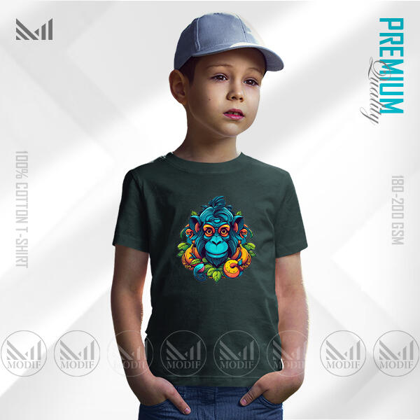 Blue Monkey Kids Graphic T-Shirt Made With Premium Cotton Unisex Round Neck Short Sleeve