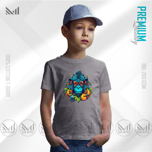 Blue Monkey Kids Graphic T-Shirt Made With Premium Cotton Unisex Round Neck Short Sleeve