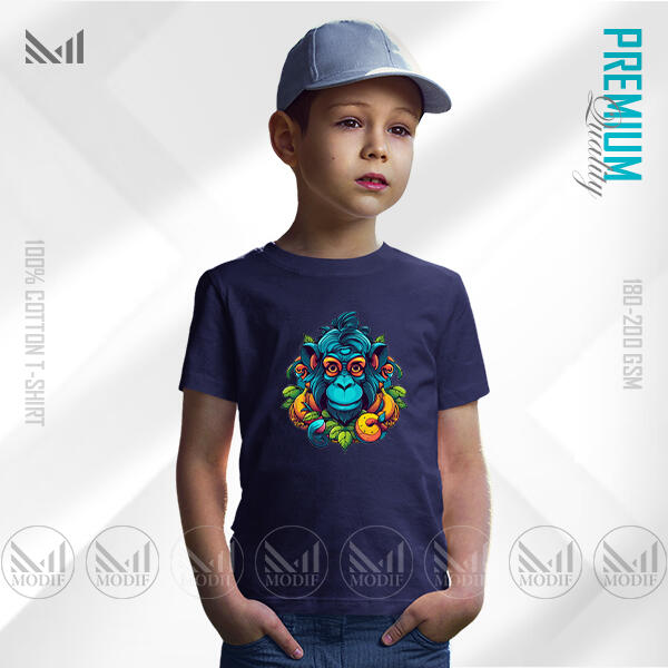 Blue Monkey Kids Graphic T-Shirt Made With Premium Cotton Unisex Round Neck Short Sleeve