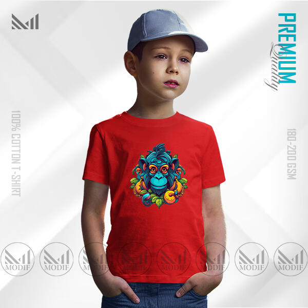 Blue Monkey Kids Graphic T-Shirt Made With Premium Cotton Unisex Round Neck Short Sleeve