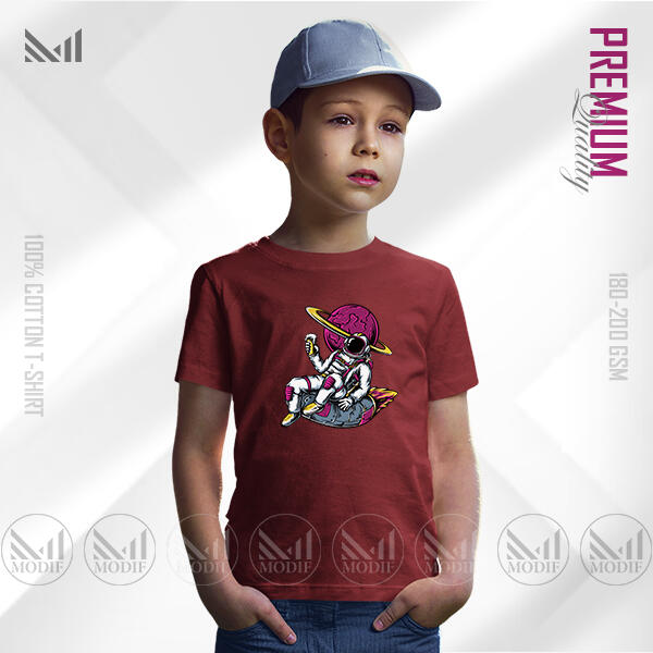 Cool Astronaut Kids Graphic T-Shirt Made With Premium Cotton Unisex Round Neck Short Sleeve