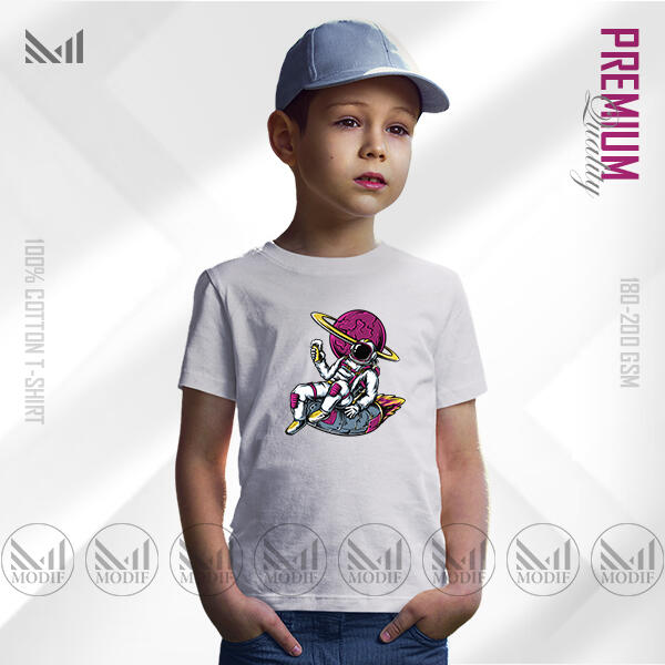 Cool Astronaut Kids Graphic T-Shirt Made With Premium Cotton Unisex Round Neck Short Sleeve