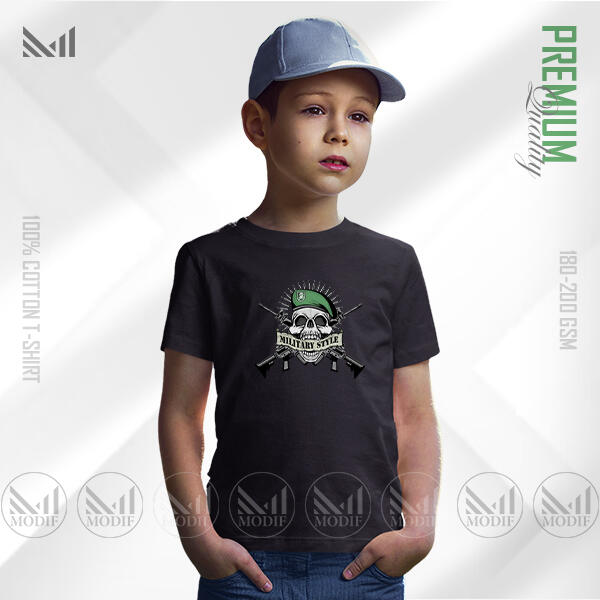 Military Style Kids Graphic T-Shirt Made With Premium Cotton Unisex Round Neck Short Sleeve