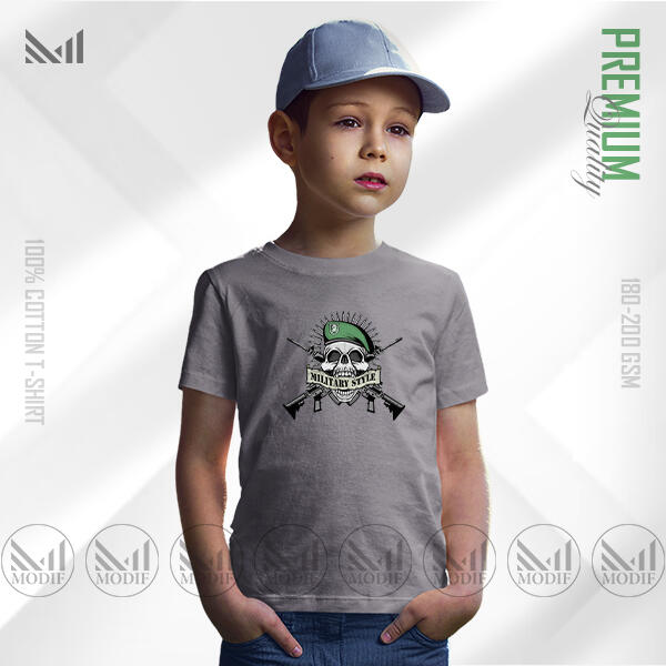 Military Style Kids Graphic T-Shirt Made With Premium Cotton Unisex Round Neck Short Sleeve