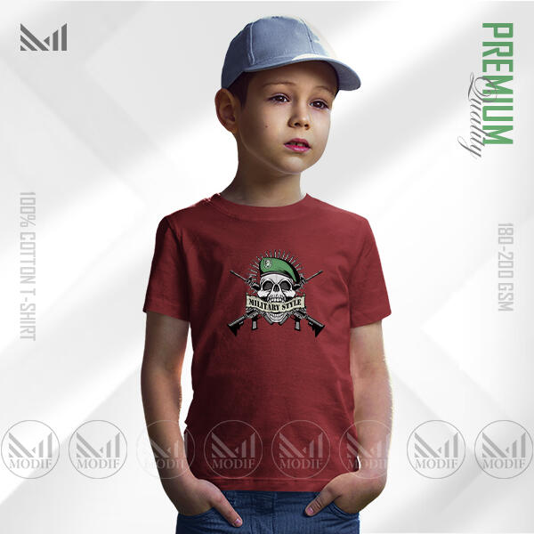 Military Style Kids Graphic T-Shirt Made With Premium Cotton Unisex Round Neck Short Sleeve