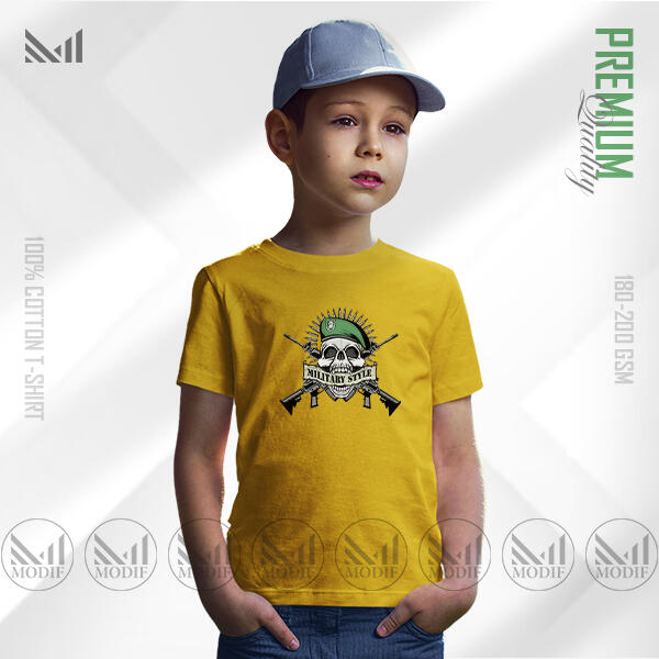 Military Style Kids Graphic T-Shirt Made With Premium Cotton Unisex Round Neck Short Sleeve