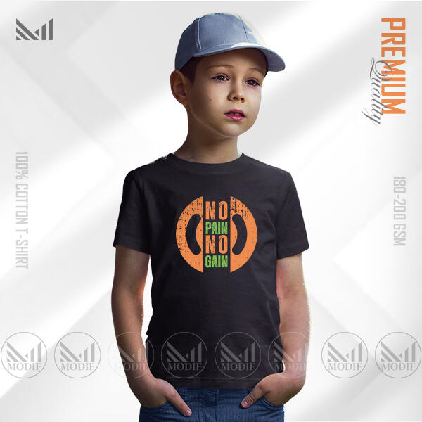 No Pain No Gain Kids Graphic T-Shirt Made With Premium Cotton Unisex Round Neck Short Sleeve