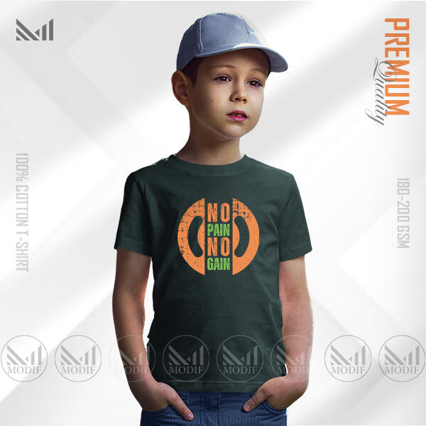 No Pain No Gain Kids Graphic T-Shirt Made With Premium Cotton Unisex Round Neck Short Sleeve