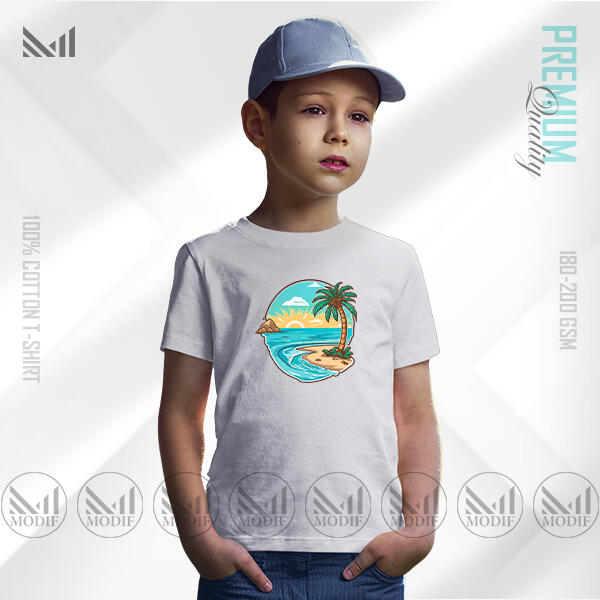 Sea Beach Kids Graphic T-Shirt Made With Premium Cotton Unisex Round Neck Short Sleeve