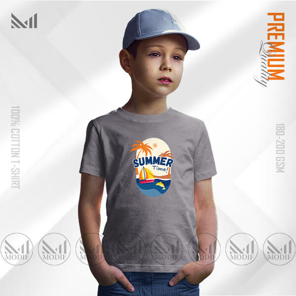 Summer Time Kids Graphic T-Shirt Made With Premium Cotton Unisex Round Neck Short Sleeve