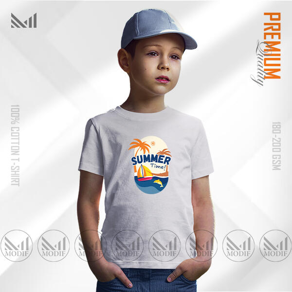 Summer Time Kids Graphic T-Shirt Made With Premium Cotton Unisex Round Neck Short Sleeve