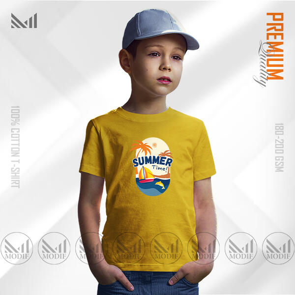 Summer Time Kids Graphic T-Shirt Made With Premium Cotton Unisex Round Neck Short Sleeve