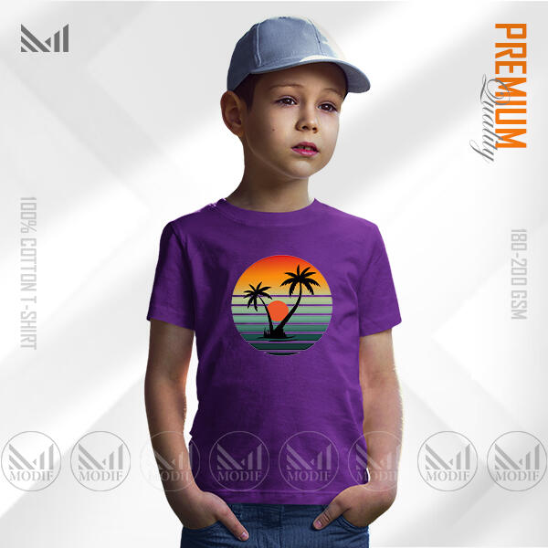 Sun Set Kids Graphic T-Shirt Made With Premium Cotton Unisex Round Neck Short Sleeve