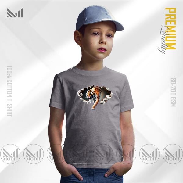 Tiger Kids Graphic T-Shirt Made With Premium Cotton Unisex Round Neck Short Sleeve