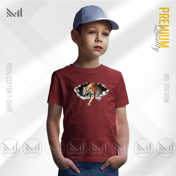 Tiger Kids Graphic T-Shirt Made With Premium Cotton Unisex Round Neck Short Sleeve